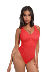 V-Neck Laced Thong Bodysuit
