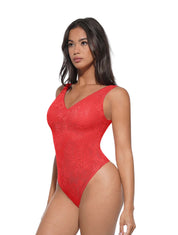 V-Neck Laced Thong Bodysuit