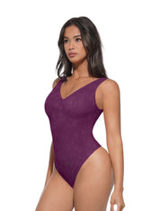 V-Neck Laced Thong Bodysuit