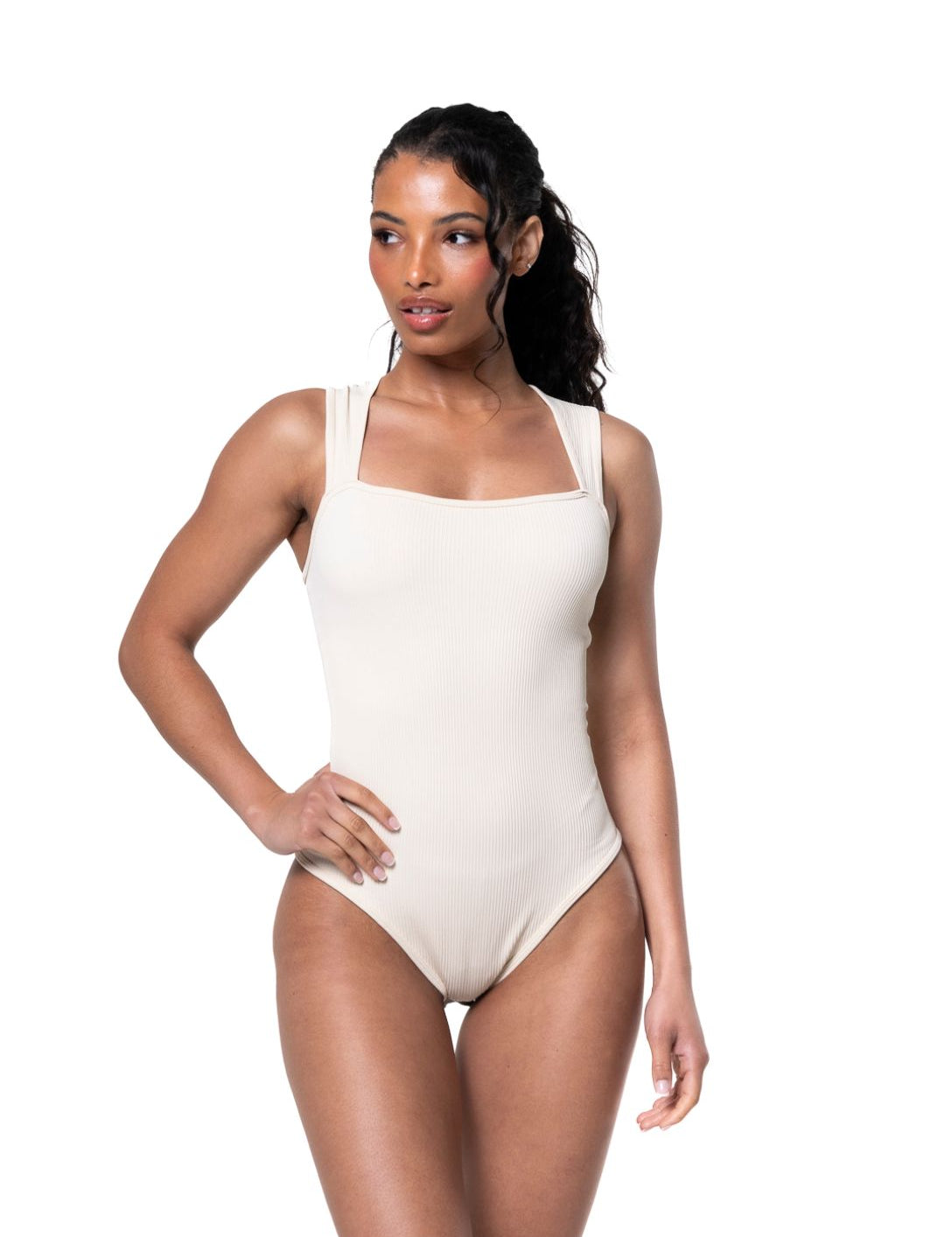 Ribbed Square Neck Shapewear Bodysuit